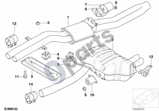 BMW 3 E46 vidurinis ir galinis duslintuvas (E46 325TI) – schema