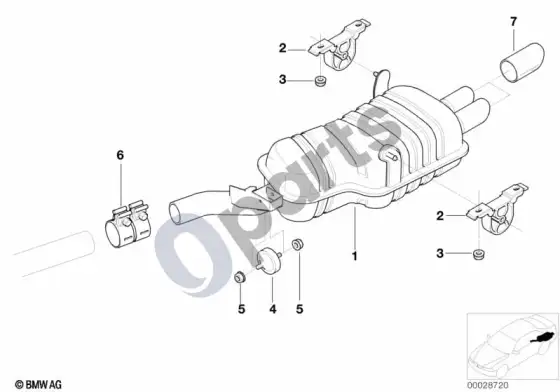 BMW 3 E46 galinis duslintuvas (E46 328I) – schema