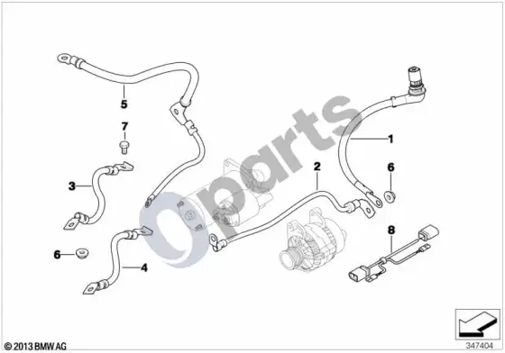 BMW 3 E46 akumuliatoriaus kabelis / starterio kabelis – schema