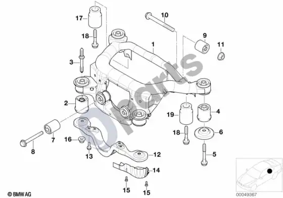 BMW 3 E46 galinės ašies rėmas (E46 330CD, E46 330DM57N) – schema