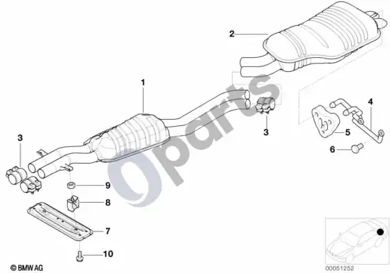 BMW 3 E46 išmetimo sistema, galinė (E46 330CD, E46 330DM57N) – schema