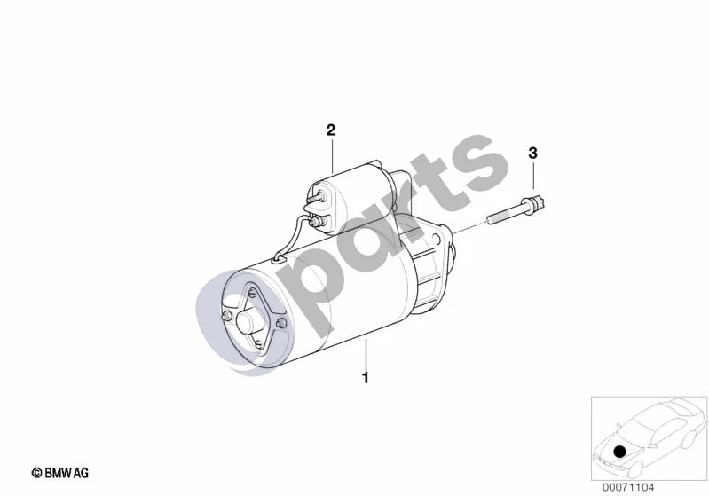 BMW 3 E46 (1998–2005) Starteris (E46 330CD, E46 330XDM57N, E46 330DM57N) schema – pozicija 02: Solenoidinis jungiklis