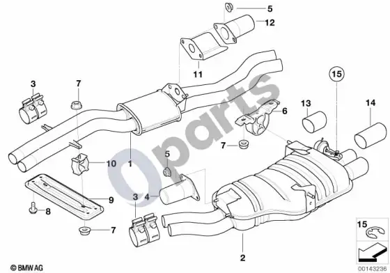 BMW 3 E46 vidurinis ir galinis duslintuvas (E46 330CI) – schema