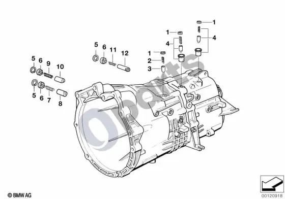 BMW 3 E46 GS5-39DZ vidinės pavarų perjungimo dalys – schema