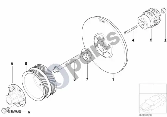 BMW 3 E46 diržinė pavara, vibracijų slopintuvas (E46 M3) – schema