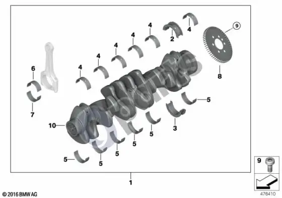 BMW 3 E46 alkūninis velenas su guolių įdėklais (E46 M3, E46 M3CSL) – schema