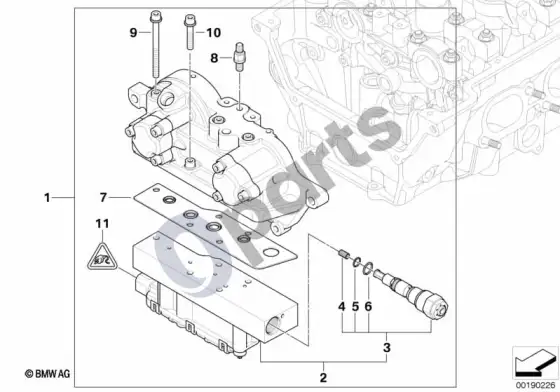 BMW 3 E46 cilindrų galvutė vanos (E46 M3, E46 M3CSL) – schema
