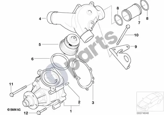 BMW 3 E46 vandens siurblys - termostatas (E46 M3, E46 M3CSL) – schema