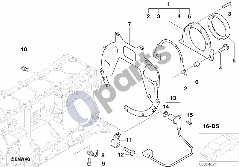 BMW 3 E46 (1998–2005) Variklio bloko tvirtinimo detalės (E46 M3, E46 M3CSL) schema – pozicija 07: Dengiamoji plokštė