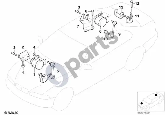 BMW 3 E46 žibintų aukščio reguliavimo jutiklis (E46 M3, E46 M3CSL) – schema