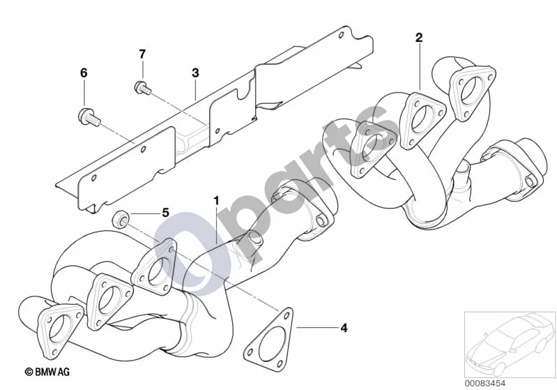BMW 3 E46 (1998–2005) Išmetimo kolektorius (E46 M3) schema – pozicija 03: Apsauginis dangtis