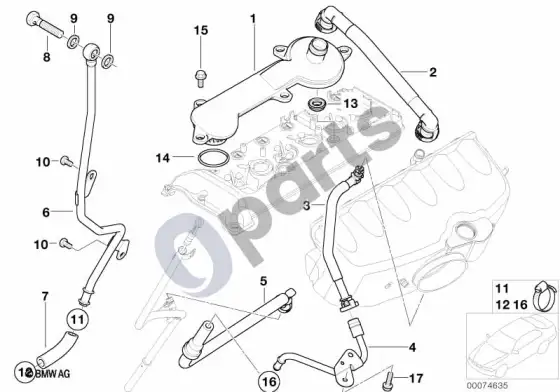 BMW 3 E46 karterio vėdinimas / alyvos separatorius (E46 M3) – schema