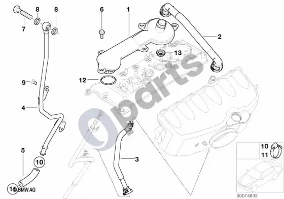 BMW 3 E46 karterio vėdinimas / alyvos separatorius (E46 M3) – schema