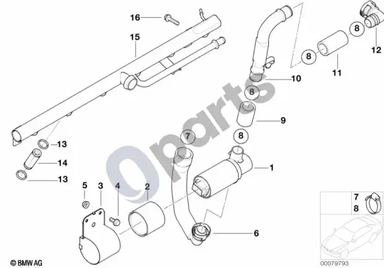 BMW 3 E46 laisvosios eigos reguliavimo vožtuvas / papildomo oro linija (E46 M3) – schema