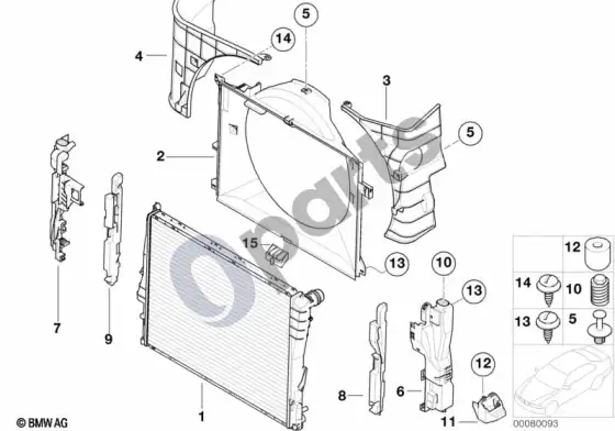 BMW 3 E46 radiatoriaus rėmas (E46 M3) – schema