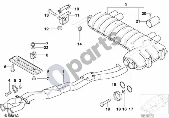 BMW 3 E46 tarpinis vamzdis/galinis duslintuvas – schema