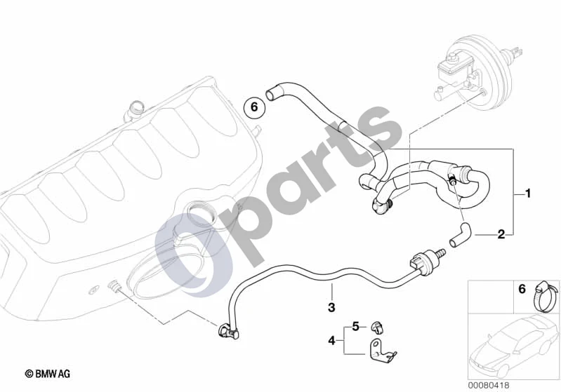 BMW 3 E46 (1998–2005) Vakuuminis valdymas, variklis (E46 M3) schema – pozicija 01: Čiulpiamasis srovės siurblys su linijomis
