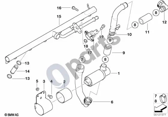 BMW 3 E46 laisvosios eigos reguliavimo vožtuvas / papildomo oro linija (E46 M3CSL) – schema