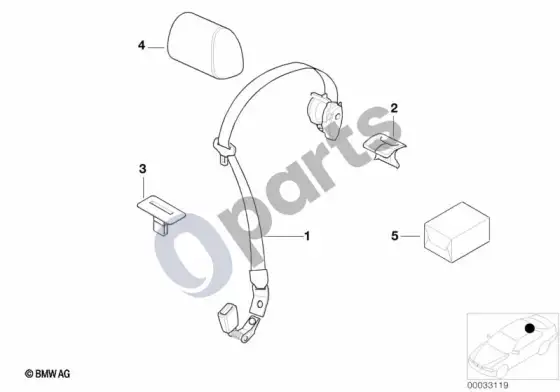 BMW 3 E46 galinis trijų taškų saugos diržas – schema