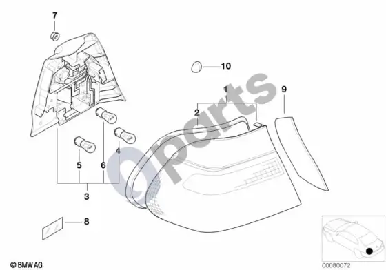 BMW 3 E46 galinis žibintas šoninėje plokštėje – schema