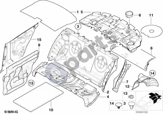 BMW 3 E46 garso izoliacija, galas – schema