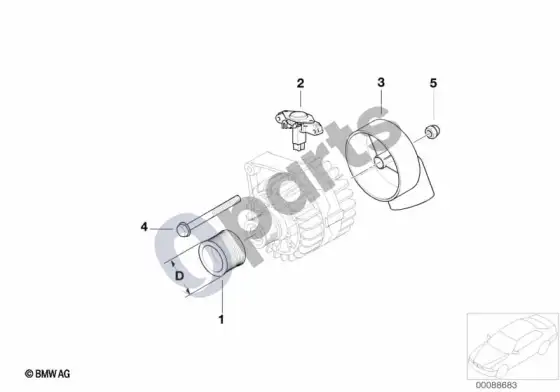 BMW 3 E46 generatoriaus atskiros dalys, 90/110A bosch – schema
