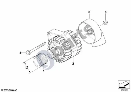 BMW 3 E46 generatoriaus atskiros dalys, 90/110A valeo – schema