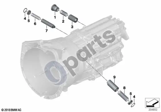 BMW 3 E46 GS6-53BZ/DZ vidinės pavarų perjungimo dalys – schema
