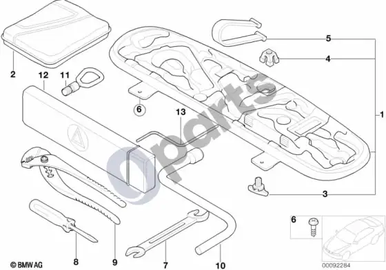 BMW 3 E46 įrankių komplektas / įrankių dėžė – schema
