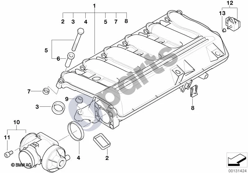 BMW 3 E46 (1998–2005) Įsiurbimo kolektorius-EGR-elektra valdomas schema – pozicija 12: Degalų įpurškimo sistema – slėgio jutiklis