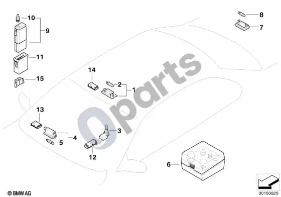 BMW 3 E46 įvairios lemputės / atsarginių lempučių dėžutė – schema
