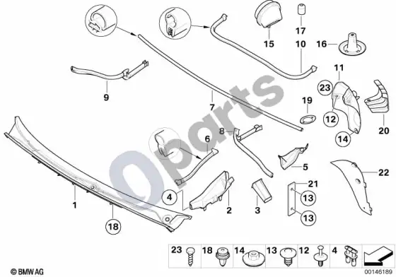 BMW 3 E46 įvairios tvirtinimo detalės – schema