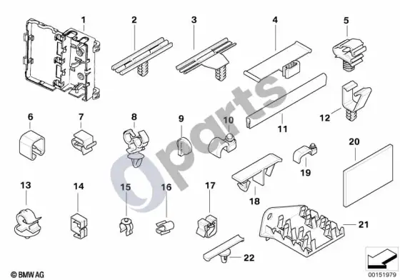BMW 3 E46 įvairūs kabelių laikikliai – schema