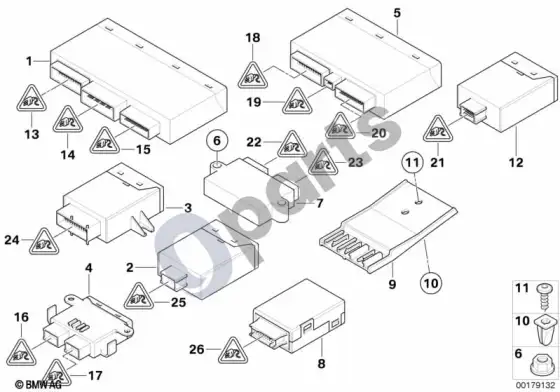 BMW 3 E46 kėbulo valdymo blokai ir moduliai – schema