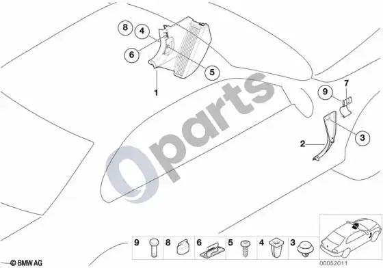 BMW 3 E46 kojų erdvės apdailos plokštė – schema