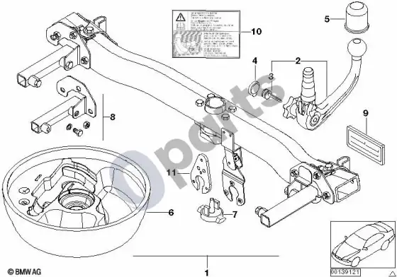 BMW 3 E46 nuimamas vilkimo kablys – schema