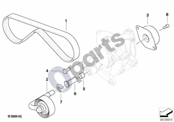 BMW 3 E46 oro kondicionieriaus kompresoriaus diržo pavara; ... - 2004.09 – schema