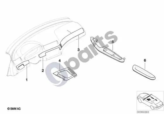 BMW 3 E46 papildomas įrengimas, aliuminio dekoras, shadow brushed – schema