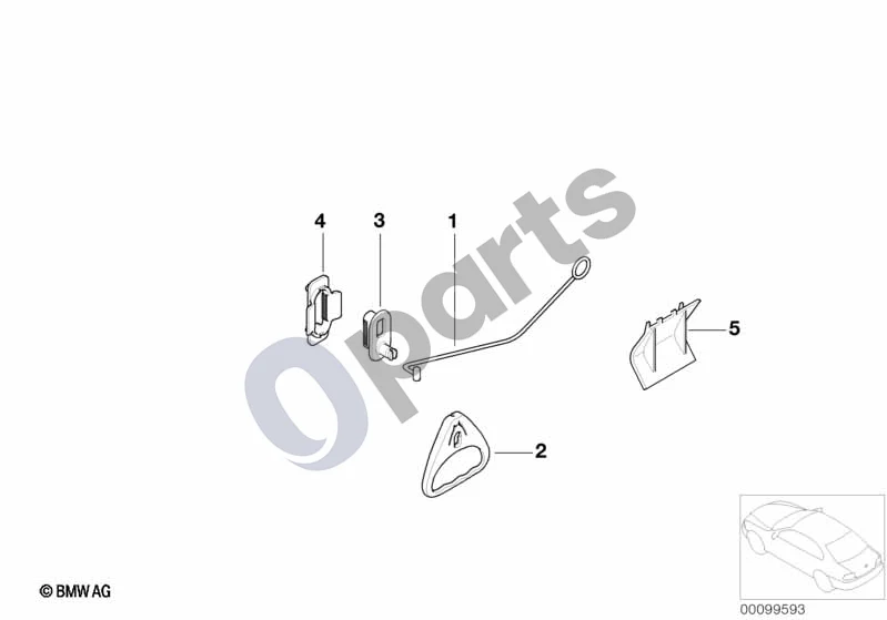 BMW 3 E46 (1998–2005) Papildomas įrengimas, bagažinės avarinio atidarymo mechanizmas schema – pozicija 02: Avarinio atrakinimo rankena