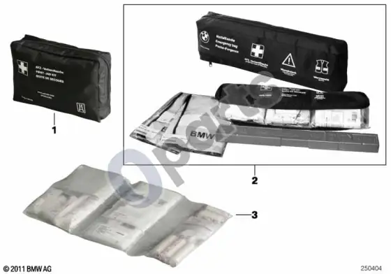 BMW 3 E46 pirmosios pagalbos vaistinėlė, universali – schema