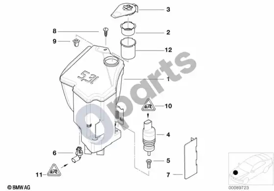 BMW 3 E46 priekinio stiklo plovimo skysčio bakelis – schema