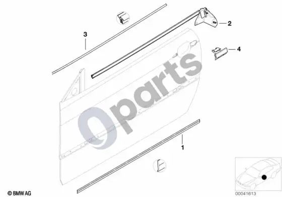 BMW 3 E46 priekinis durų sandariklis – schema