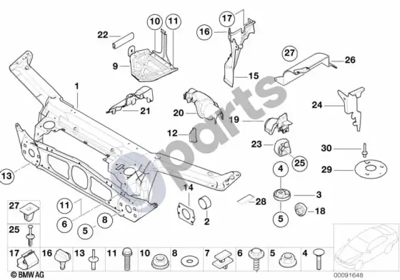 BMW 3 E46 priekinis skydas – schema