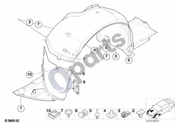 BMW 3 E46 ratų arkos apdaila – schema