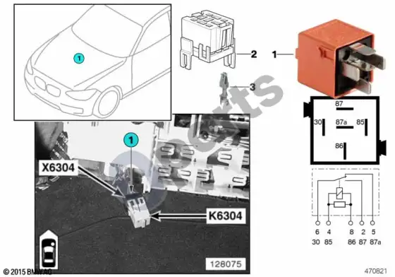 BMW 3 E46 relė, papildomo oro siurblio K6304 – schema
