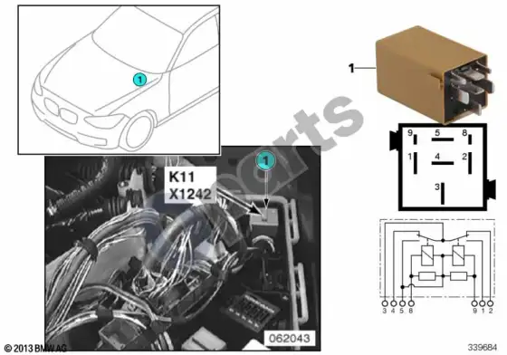 BMW 3 E46 relė, priekinio stiklo valytuvai K11 – schema