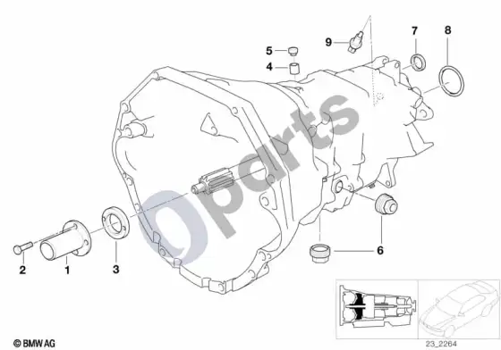 BMW 3 E46 s6s420g korpusas ir tvirtinimo detalės – schema