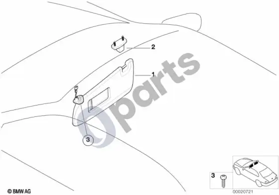 BMW 3 E46 saulės skydeliai – schema