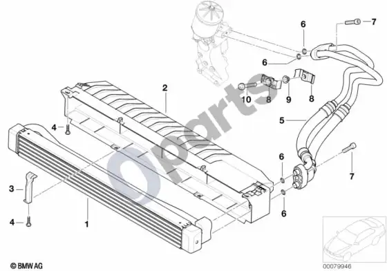 BMW 3 E46 variklio alyvos aušintuvas – schema
