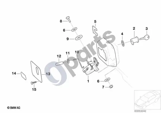 BMW 3 E46 variklio dangčio dalys, durys/užrakto sistema – schema